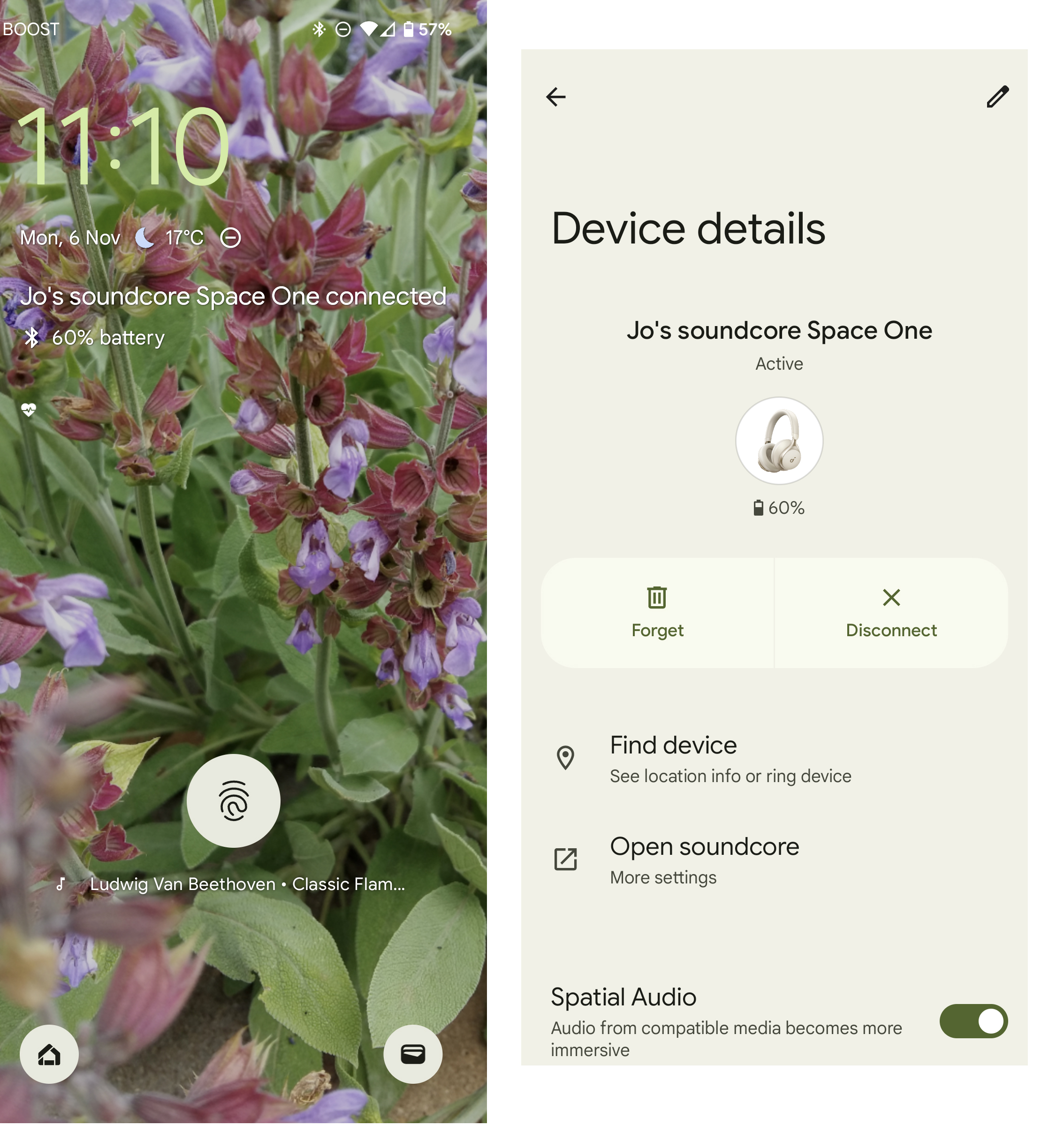 Screenshot of battery percentages