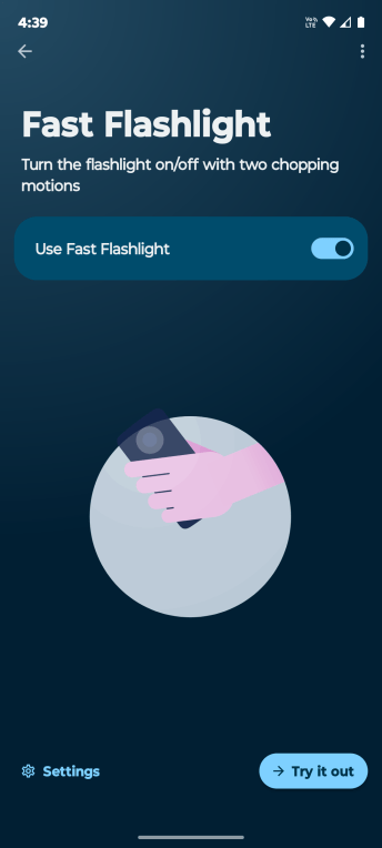 Chop to turn on/off LED flashlight